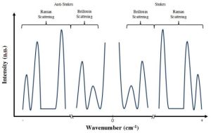 Anti-Stokes and Stokes frequencies in the Brillouin and Raman spectrum.