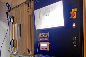 E-beam coating chamber at Manx Precision Optics, Isle-of-Man.